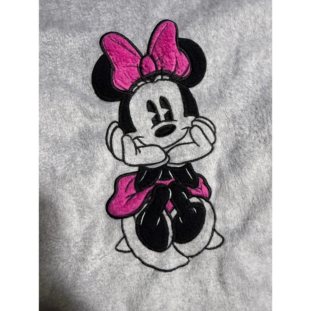 Disney Pajama Top Girls Size M 8-10 Gray Good Minnie Mouse Fleece Long Sleeve